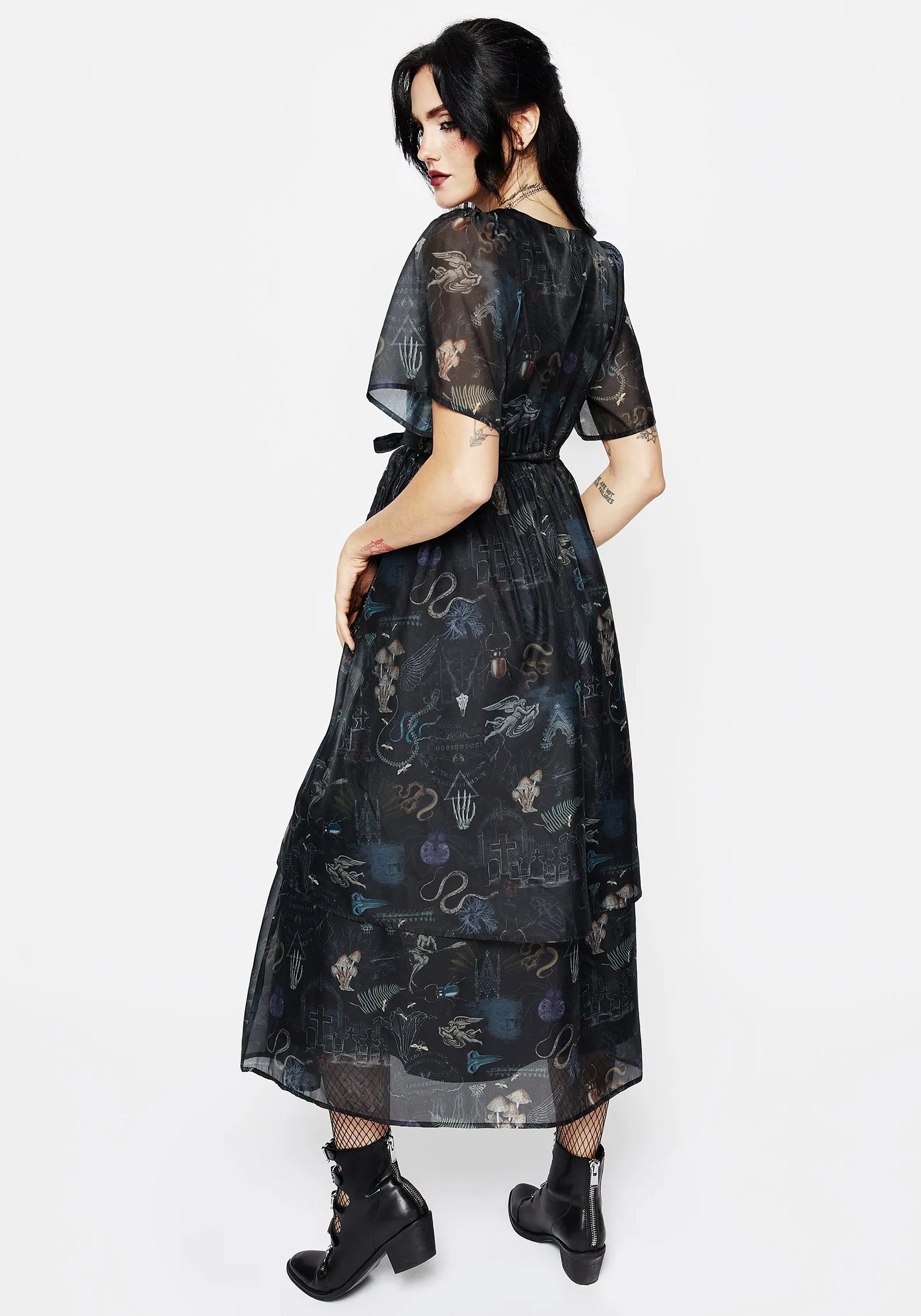 Maudeline Victoriana Print Layered Organza Midaxi Dress