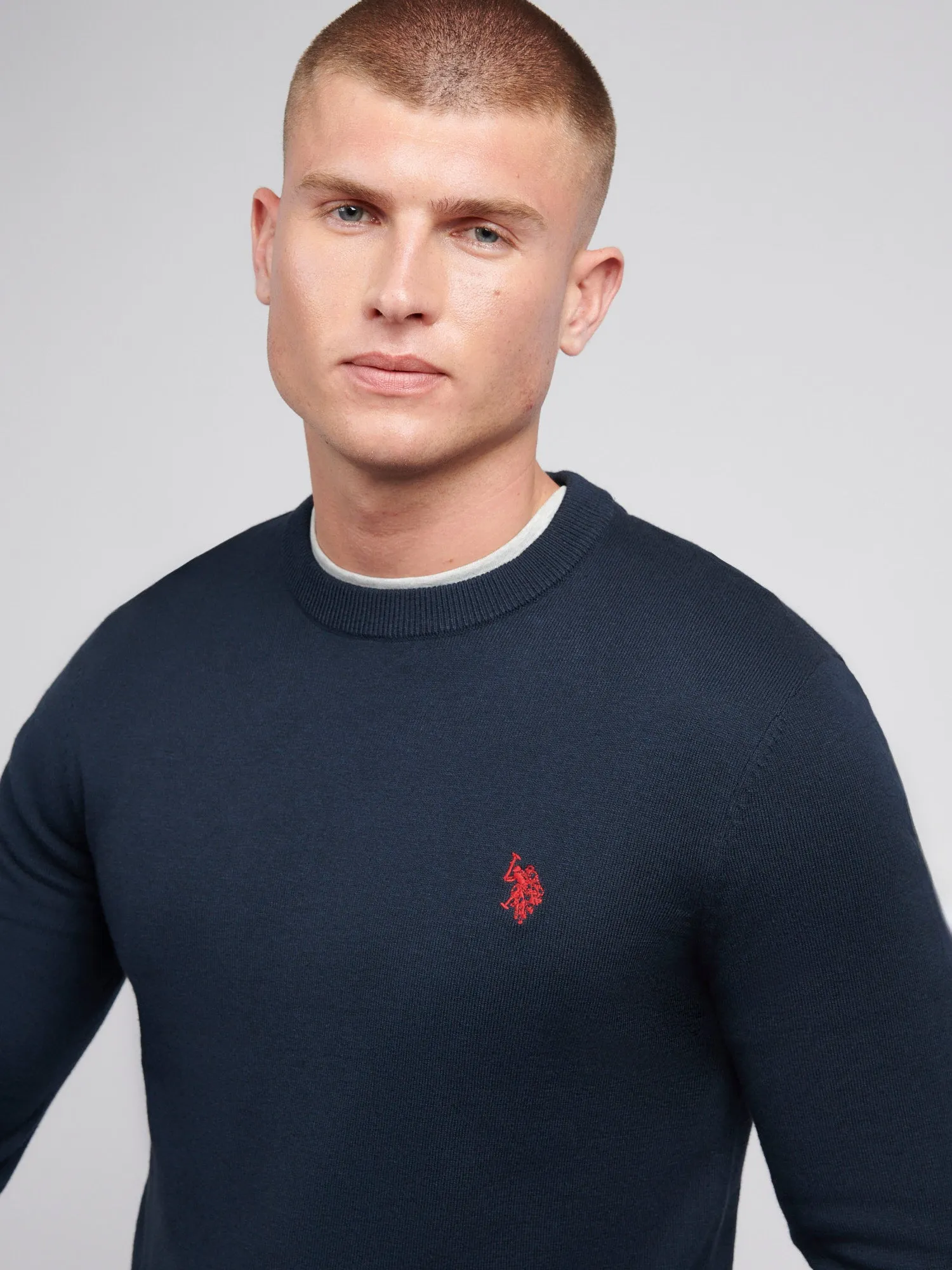 Mens Cotton Crewneck in Dark Sapphire Navy / Haute Red DHM