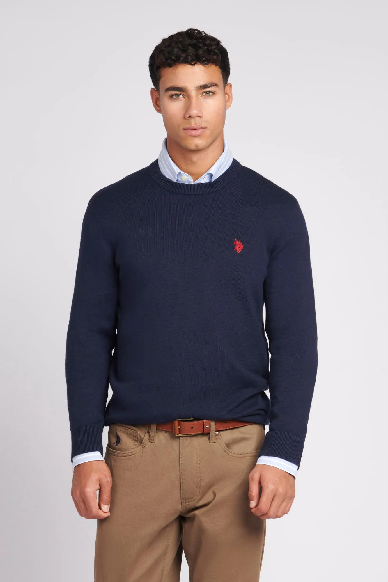 Mens Cotton Crewneck in Dark Sapphire Navy / Haute Red DHM