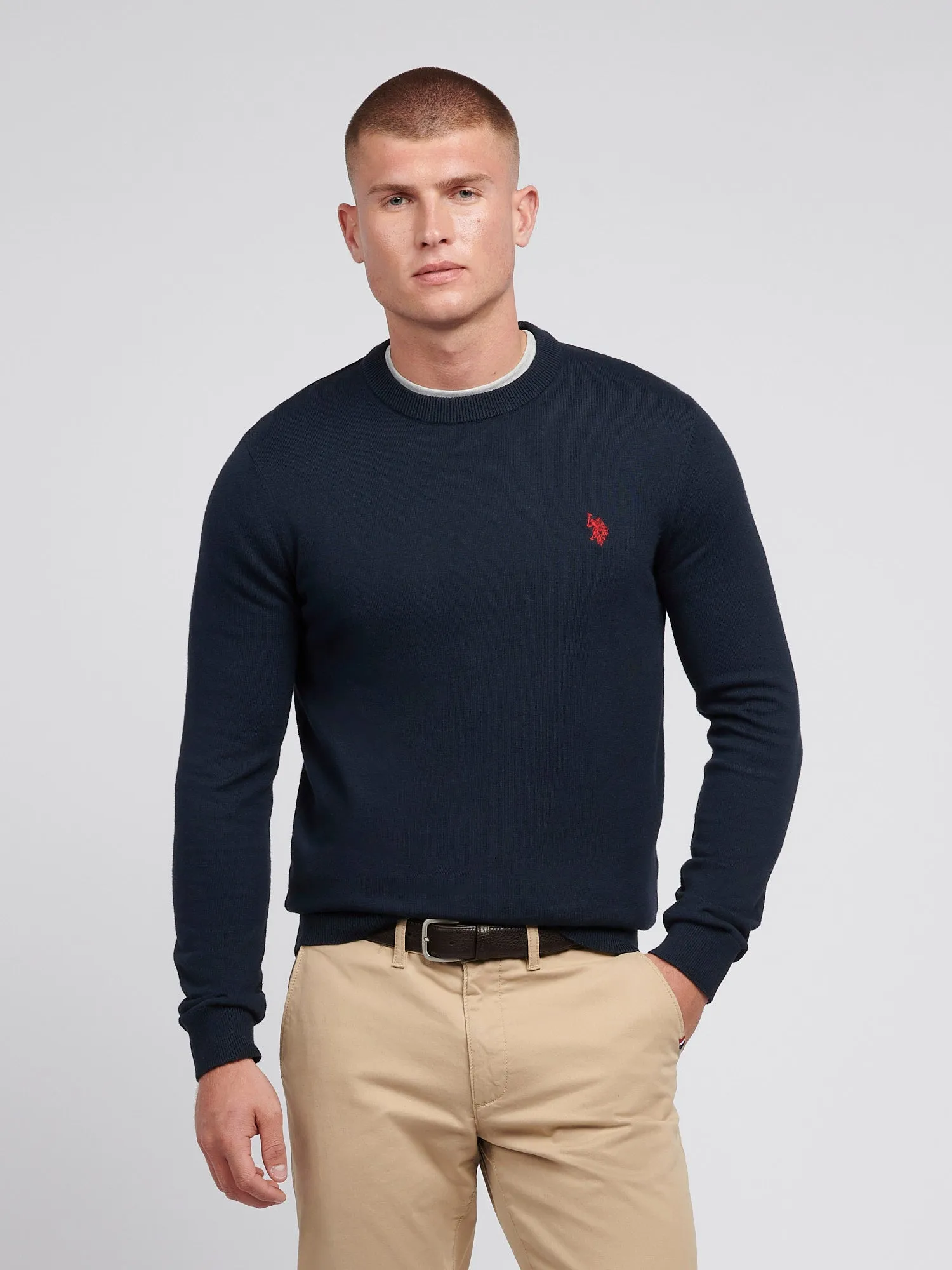 Mens Cotton Crewneck in Dark Sapphire Navy / Haute Red DHM