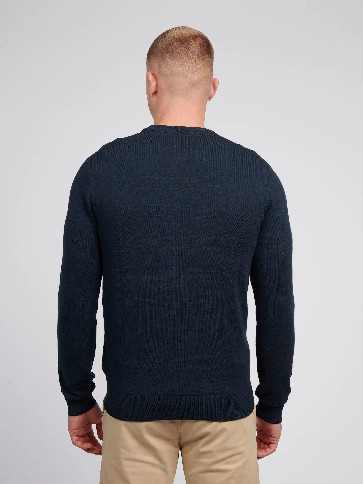 Mens Cotton Crewneck in Dark Sapphire Navy / Haute Red DHM