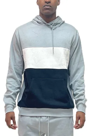 Mens Gray Black Color Block Pullover Hoodie