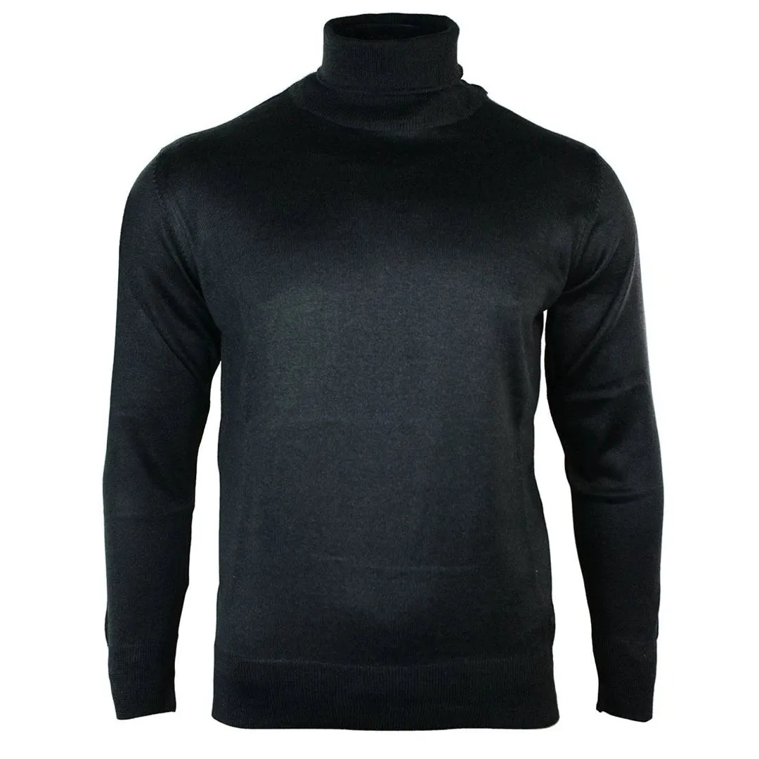 Men's Polar Roll Neck Jumper Light Weight Fitted Cashmere Wool Blend Grey Black Navy