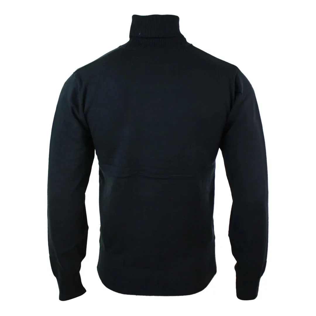 Men's Polar Roll Neck Jumper Light Weight Fitted Cashmere Wool Blend Grey Black Navy