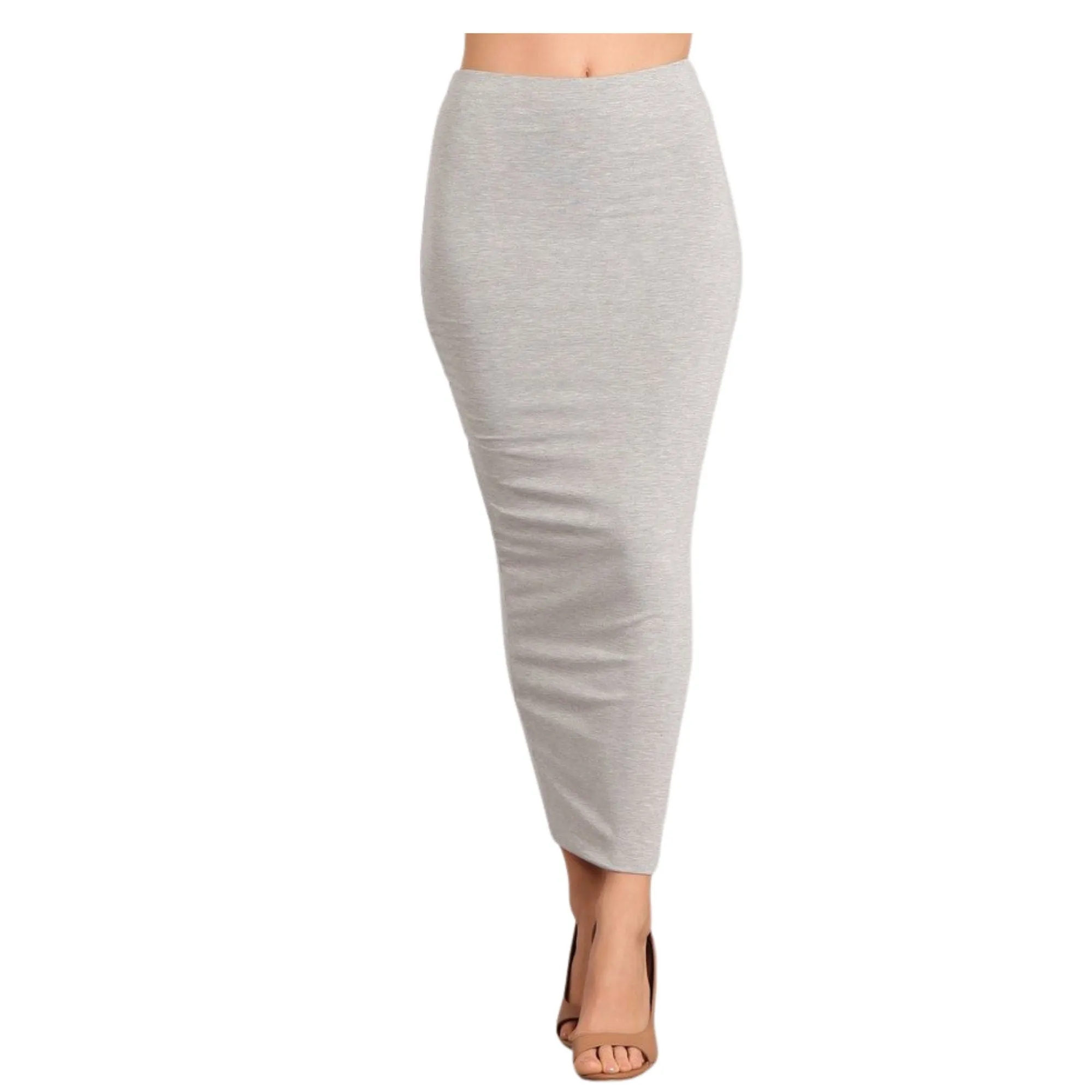 Mid Calf Length Skirt Double Layer No Slit Long Midi Pencil Skirt. Super Sexy Great Silhouette. Grey. Not See Thru. Lyrca for Stretch.