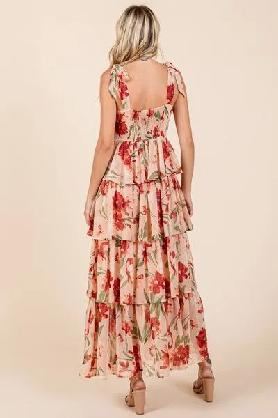 Mittoshop Layered Floral Sweetheart Neck Maxi Dress