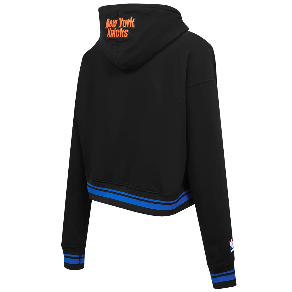 NBA NEW YORK KNICKS SCRIPT TAIL WOMEN'S RIB FLC CROPPED PO HOODIE (BLACK/ROYAL BLUE/BLACK)