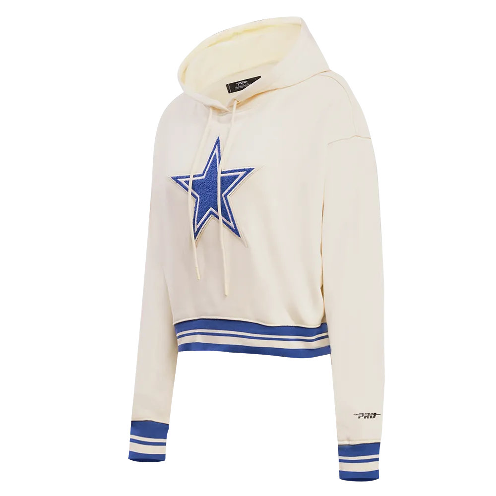 NFL DALLAS COWBOYS RETRO CLASSIC WOMEN'S CROPPED PO HOODIE (EGGSHELL/DODGER BLUE)