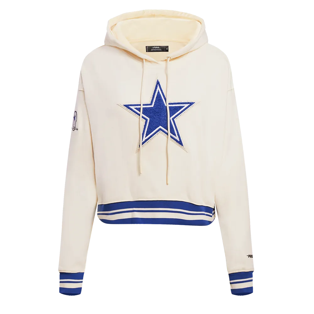 NFL DALLAS COWBOYS RETRO CLASSIC WOMEN'S CROPPED PO HOODIE (EGGSHELL/DODGER BLUE)