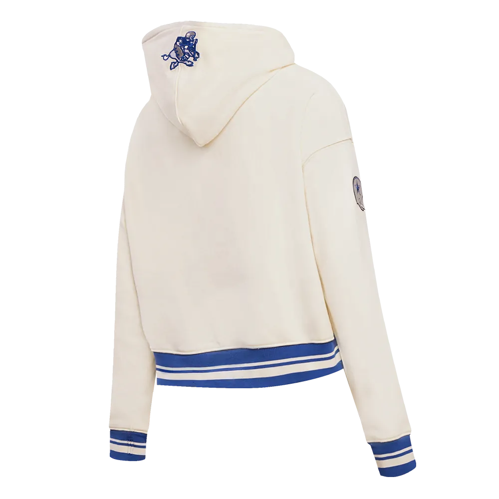 NFL DALLAS COWBOYS RETRO CLASSIC WOMEN'S CROPPED PO HOODIE (EGGSHELL/DODGER BLUE)