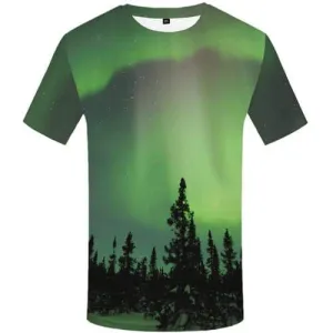 Northern Lights T shirts Men Aurora T shirts Funny Nebula Tshirt Anime Forest Tshirt Printed Harajuku Tshirts Casual