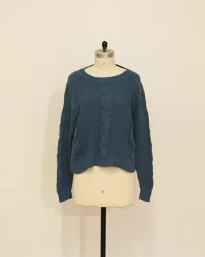 Oversized Round Neck Knitted Sweater - Blue