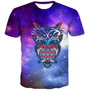 Owl T-shirt Men Galaxy Shirt Print Space Tshirt Printed Funny Tshirts Casual Harajuku T-shirts Graphic Short Sleeve T shirts