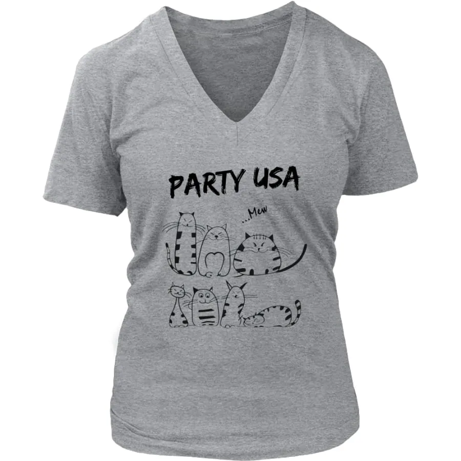 Party USA Shirt Womens V-Neck| Cat Lover T shirts (6 colors)