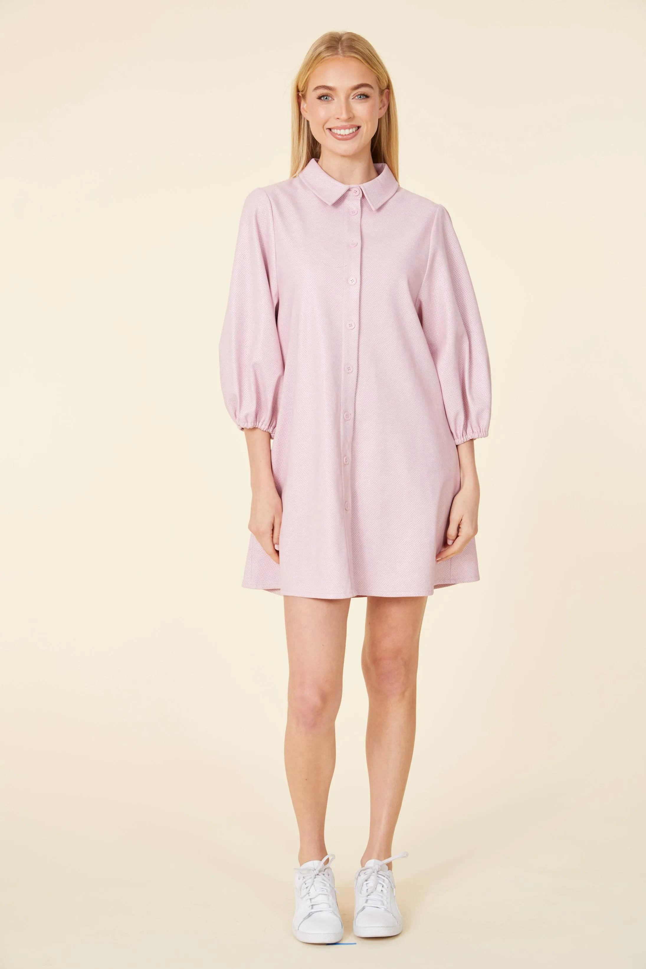 Perforated Vegan Leather Puff Sleeve/ Tunic Dress