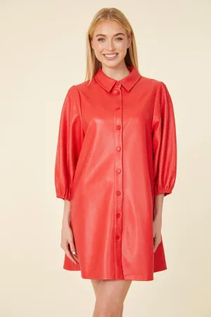 Perforated Vegan Leather Puff Sleeve/ Tunic Dress