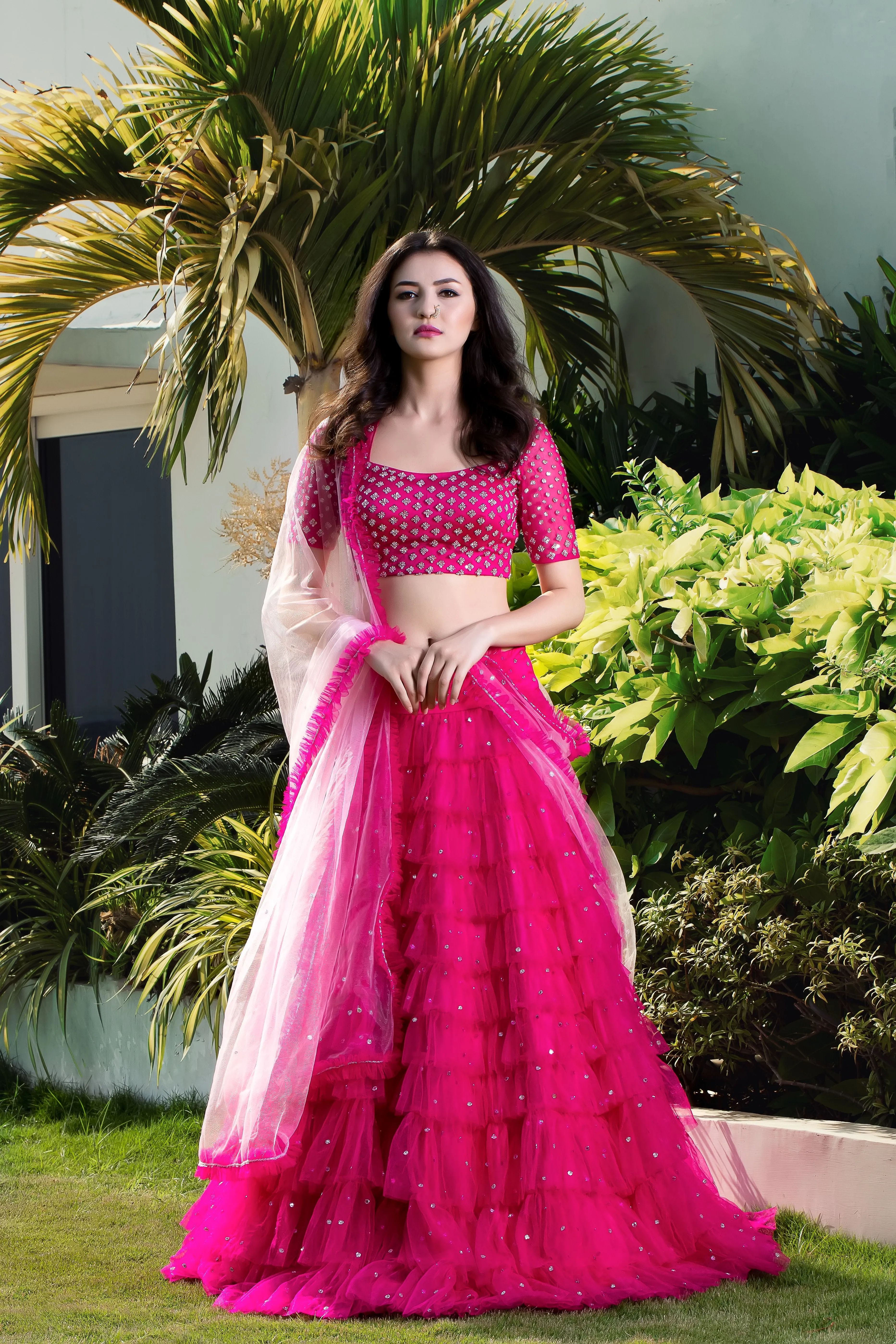 Pink Embroidered Lehanga Set