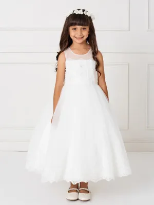 Plus Size Illusion neckline Tulle Skirt Flower Girl Dress Girls 5801