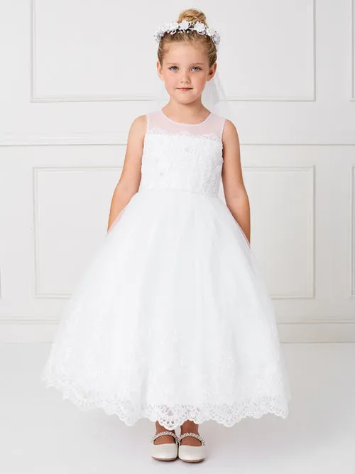 Plus Size Illusion neckline Tulle Skirt Flower Girl Dress Girls 5801