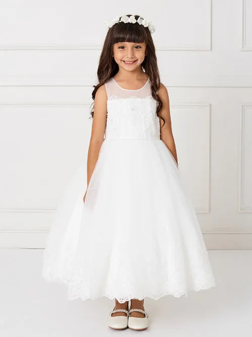 Plus Size Illusion neckline Tulle Skirt Flower Girl Dress Girls 5801