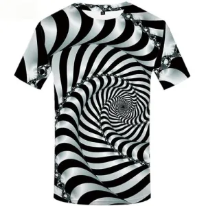 Psychedelic T-shirt Men Black And White Tshirts Casual Black Hole Tshirts Cool Whirlpool Tshirts Novelty Short Sleeve Punk Rock