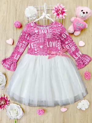 "Love" Print Ruffle Sleeve Tutu Dress