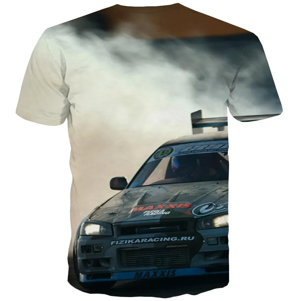 Racing Car T-shirt Men Metal Shirt Print City Tshirts Casual Gray Tshirts Novelty Retro T-shirts Graphic