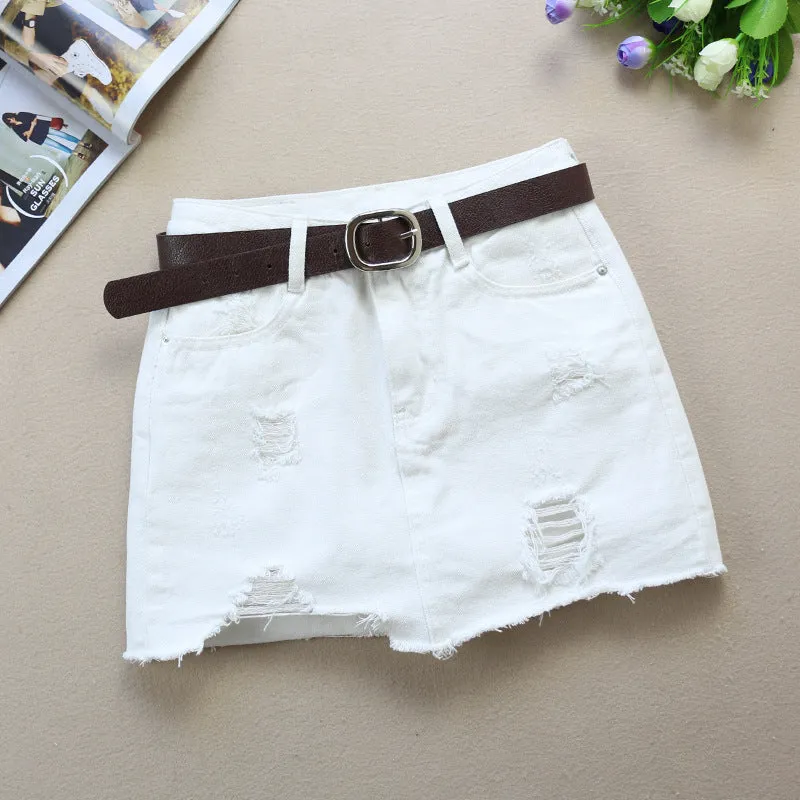 Ripped White Denim Skirt - girl season boutique