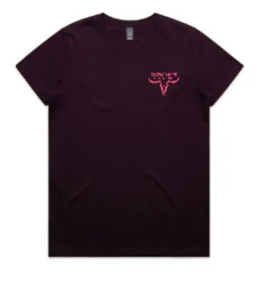 Round Up - Dark Purple T-shirt - Bright pink bull head logo front and back