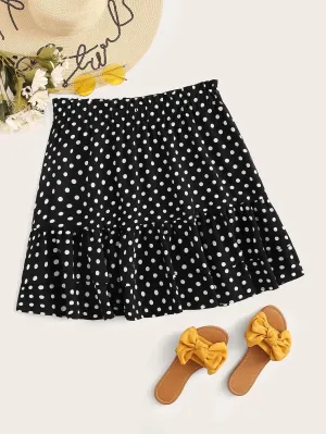 SHEIN Plus Frill Trim Layered Polka Dot Skirt