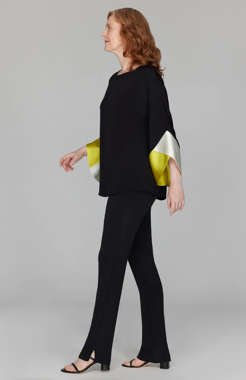 Silk Tunic w/Contrast Satin Color Block Sleeves