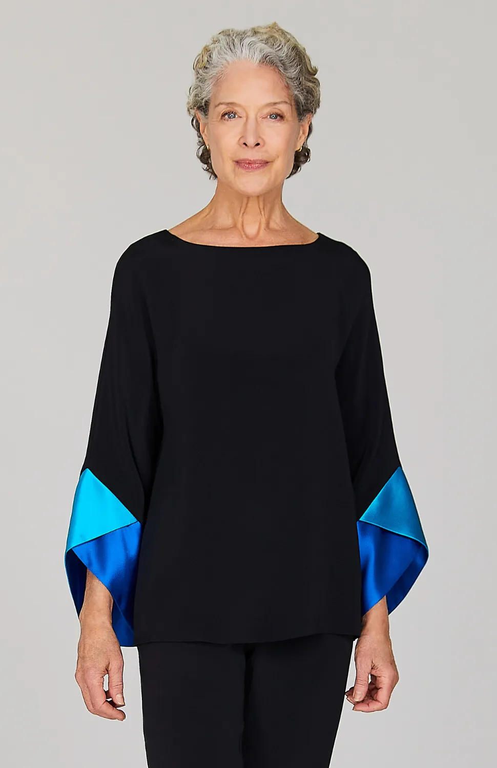 Silk Tunic w/Contrast Satin Color Block Sleeves