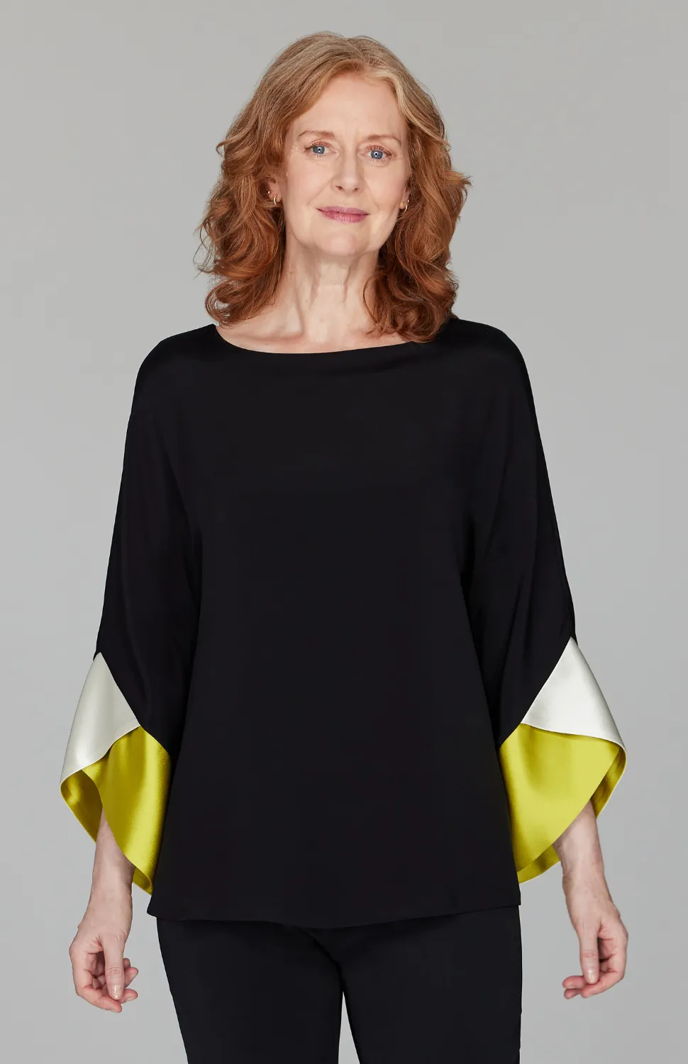 Silk Tunic w/Contrast Satin Color Block Sleeves