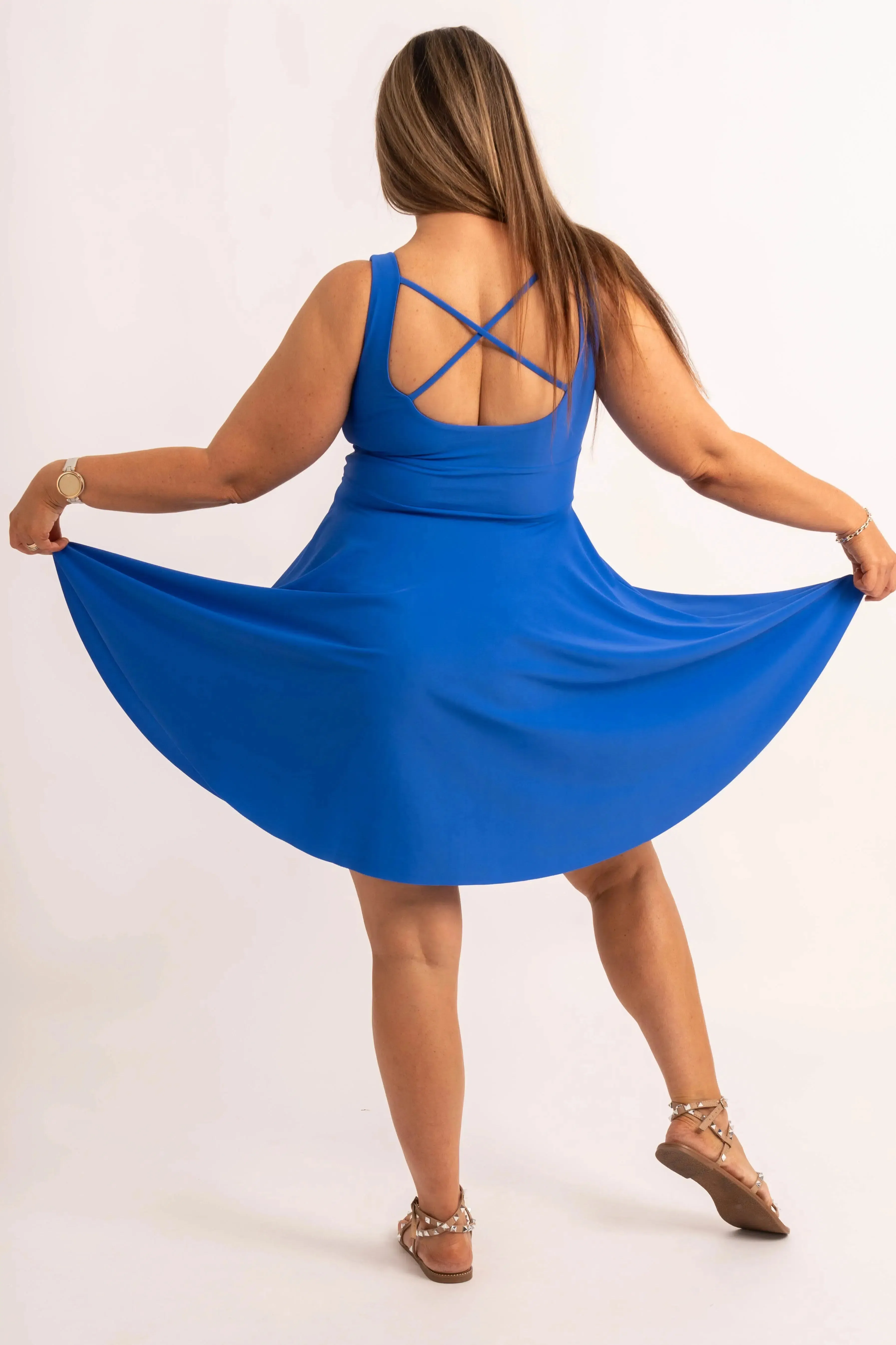 Silky Scoop Neck Comfort Crop Mini Dress - Electric Blue