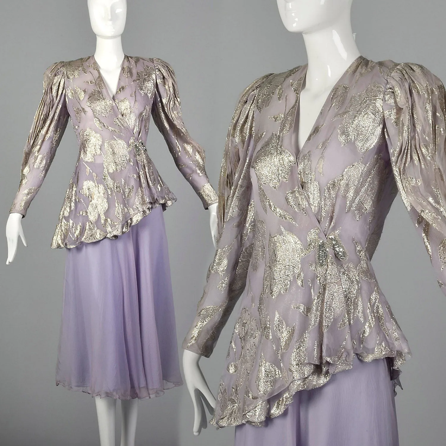 Small 1980s Metallic Lavender Two Piece Dress