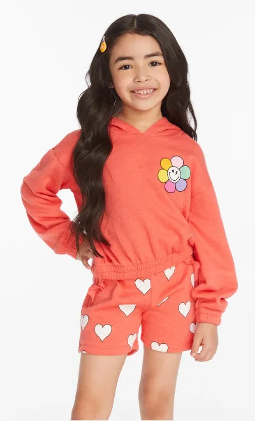 Smiley Flower & Hearts Cropped Hoodie Pullover || Chaser