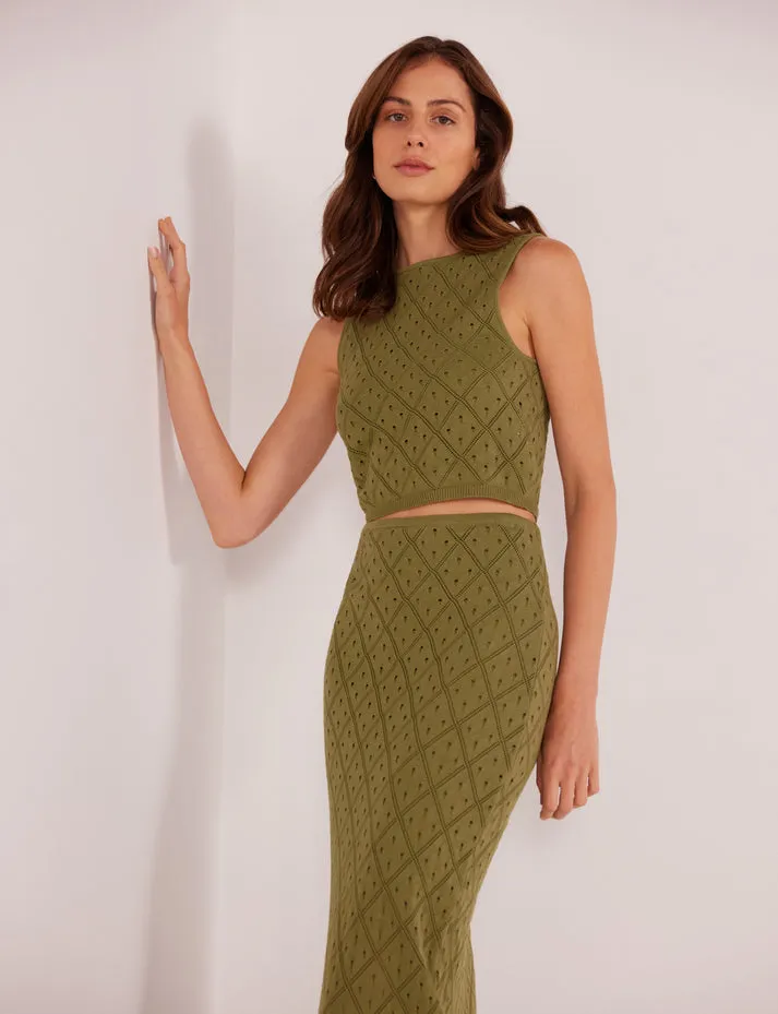 SOLANO KNIT MIDI SKIRT - KHAKI