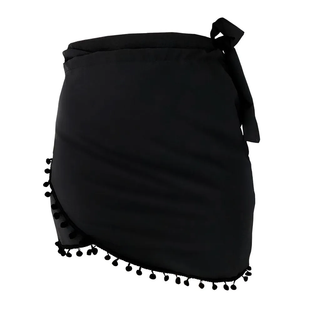 Solid Black Swim Cover Up Pareo Skirt