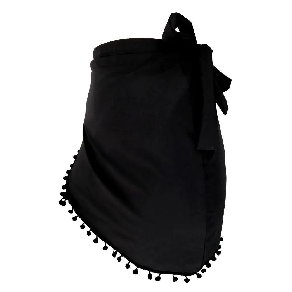 Solid Black Swim Cover Up Pareo Skirt