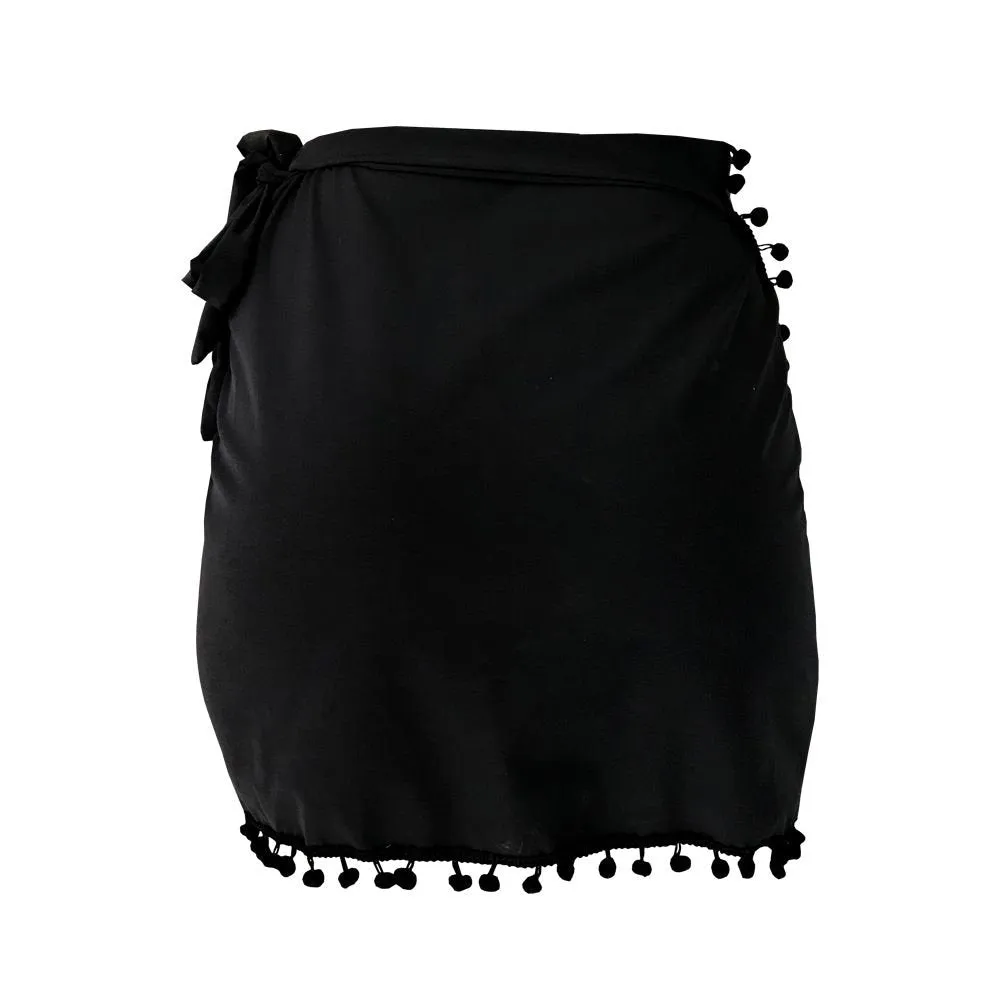 Solid Black Swim Cover Up Pareo Skirt