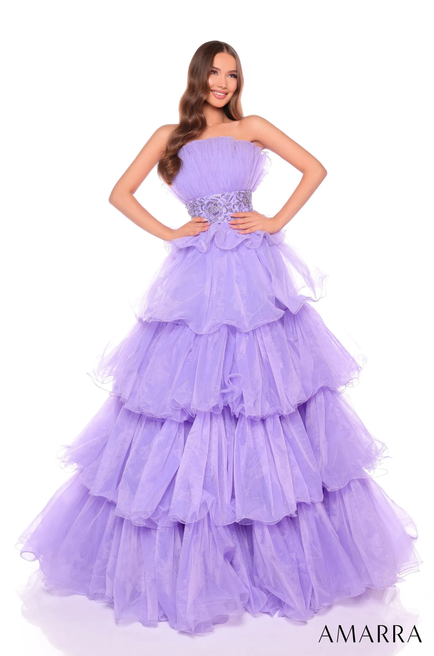 Strapless A-line Ruffled Tulle Gown by Amarra 88083