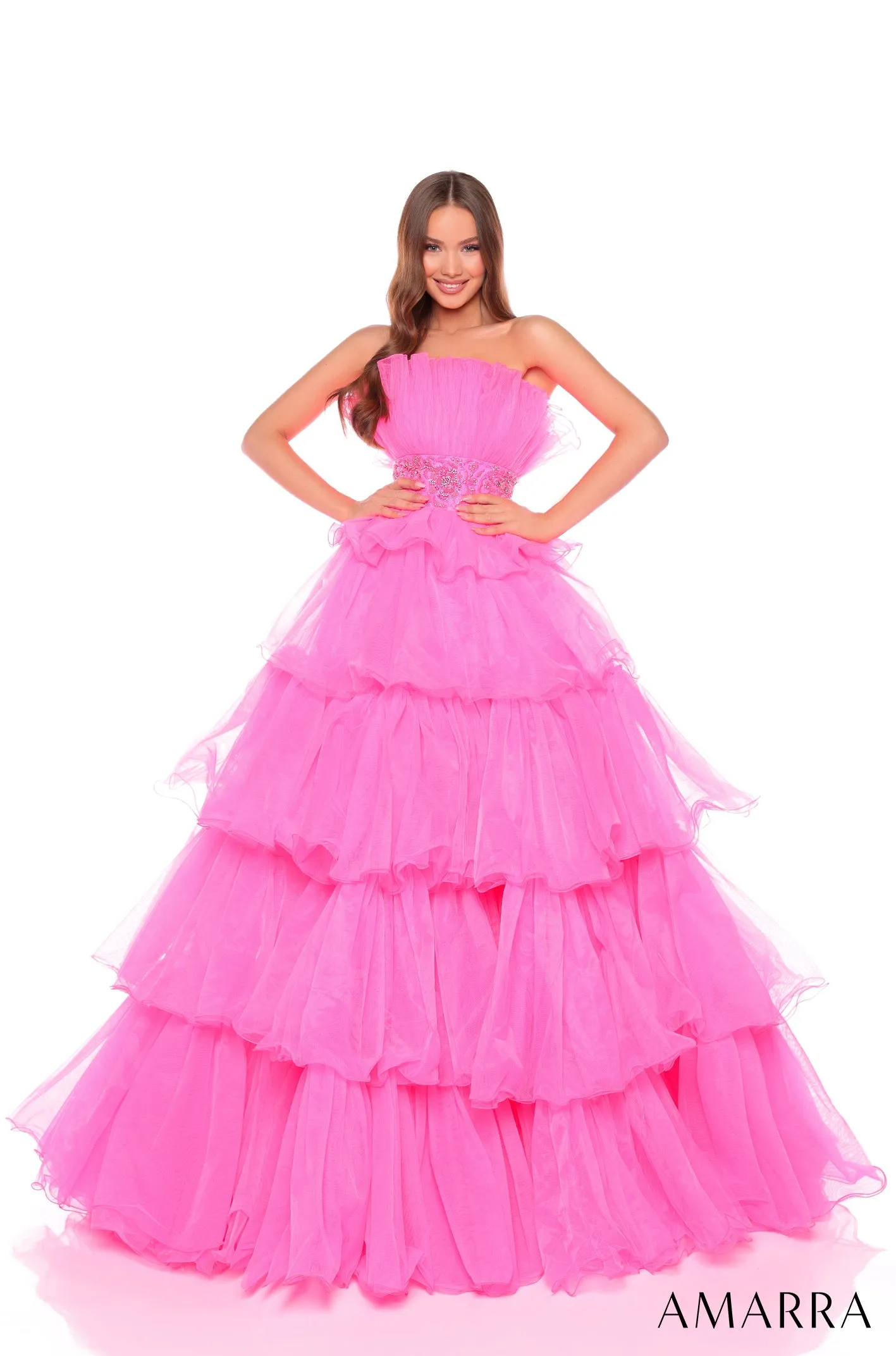 Strapless A-line Ruffled Tulle Gown by Amarra 88083