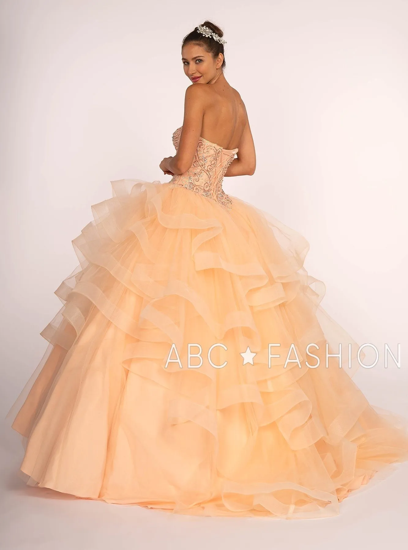 Strapless Sweetheart Ball Gown with Ruffled Skirt by Elizabeth K GL2515