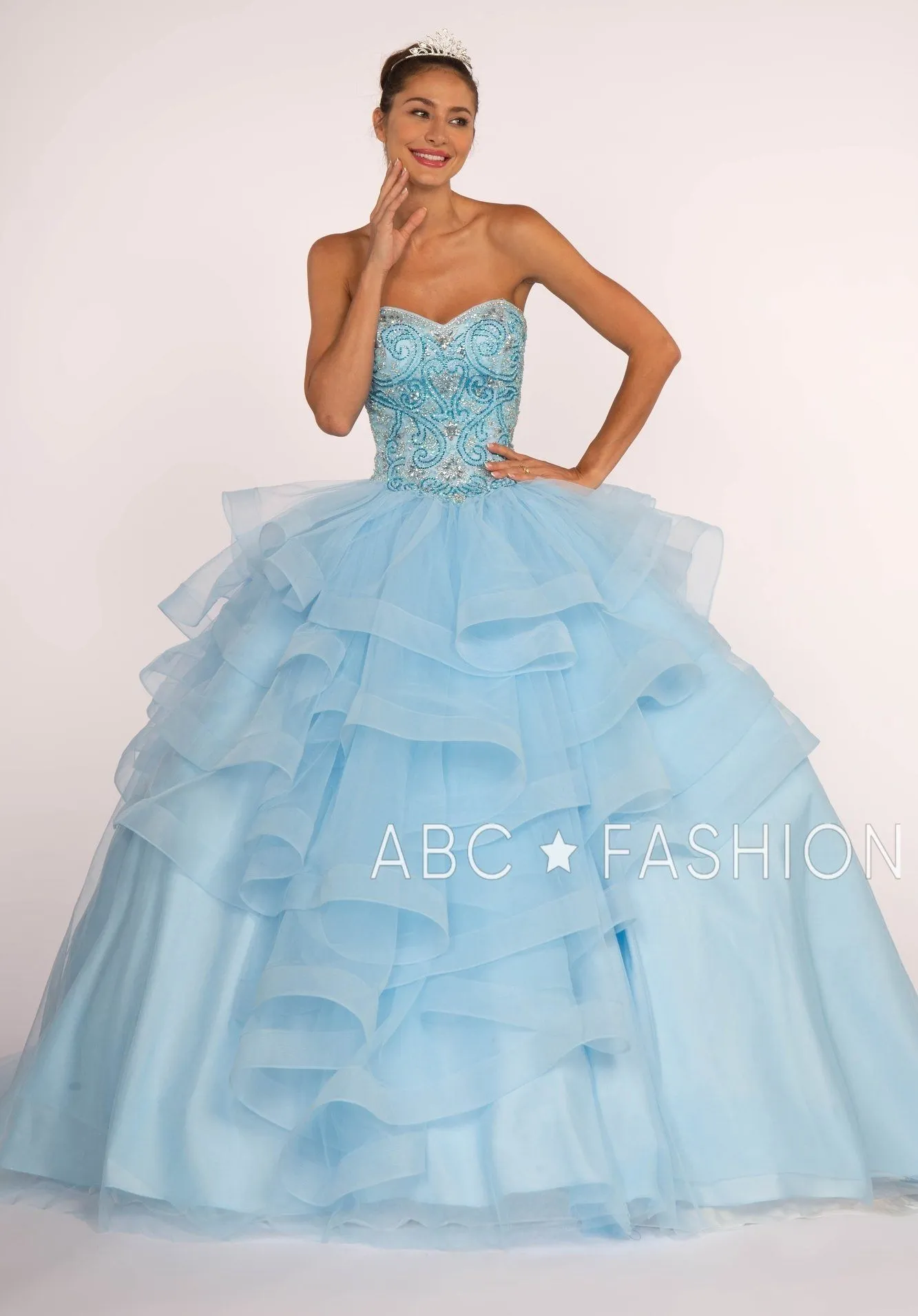 Strapless Sweetheart Ball Gown with Ruffled Skirt by Elizabeth K GL2515