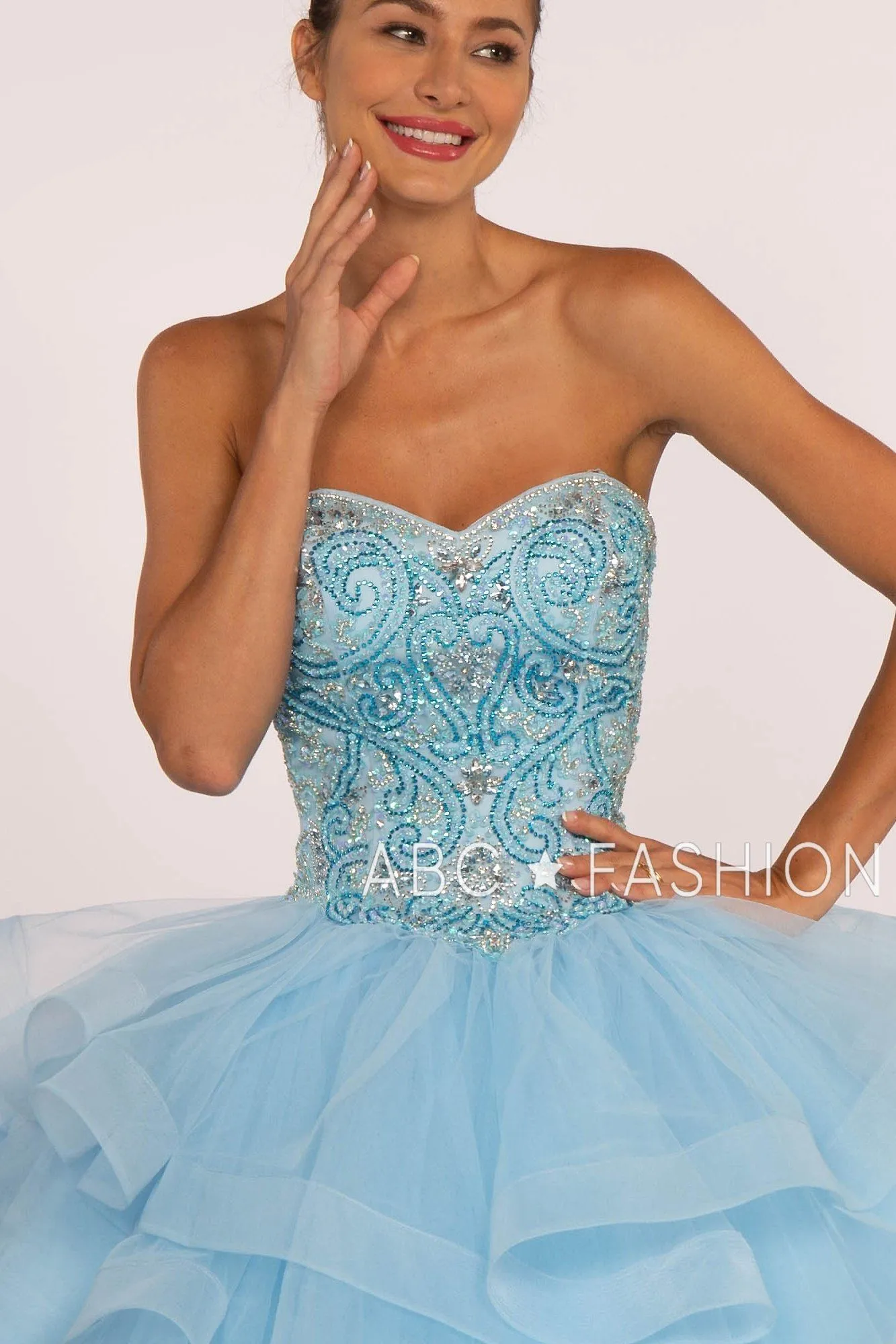 Strapless Sweetheart Ball Gown with Ruffled Skirt by Elizabeth K GL2515