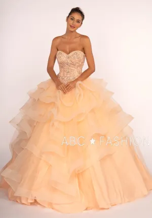 Strapless Sweetheart Ball Gown with Ruffled Skirt by Elizabeth K GL2515