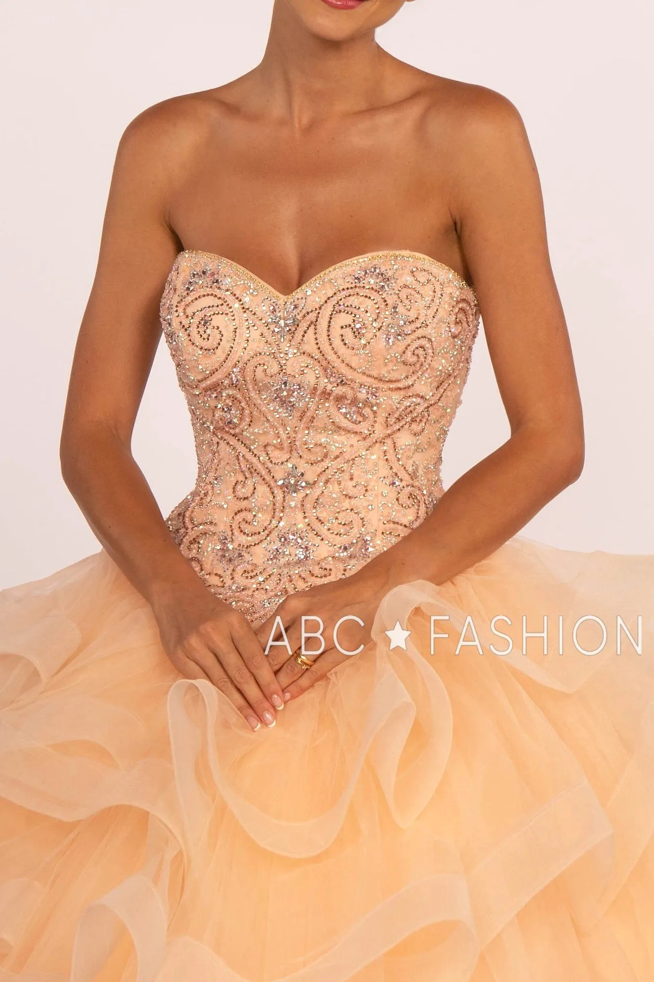 Strapless Sweetheart Ball Gown with Ruffled Skirt by Elizabeth K GL2515