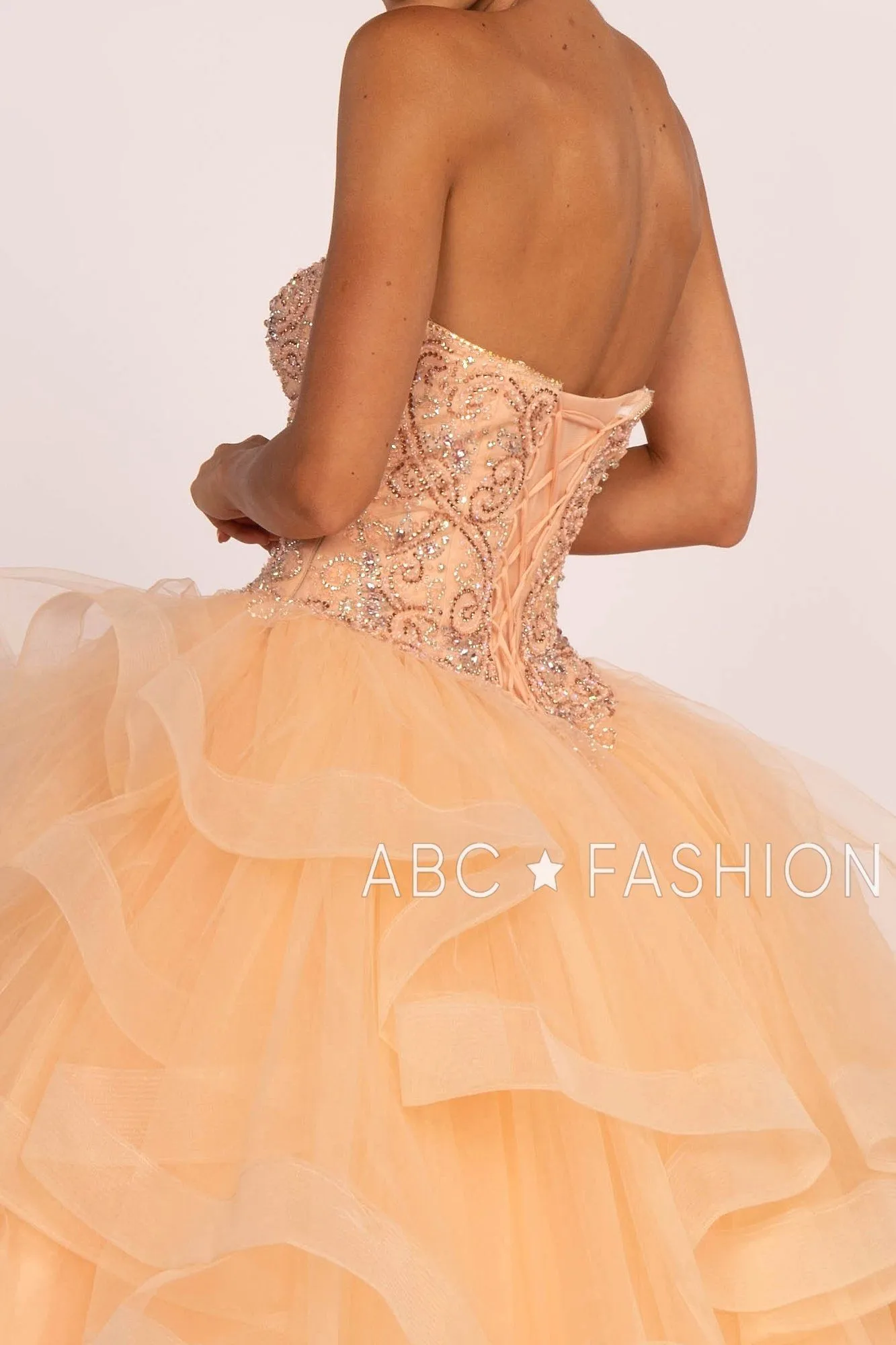 Strapless Sweetheart Ball Gown with Ruffled Skirt by Elizabeth K GL2515