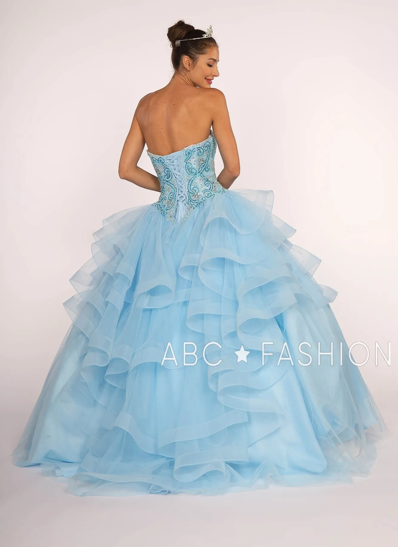 Strapless Sweetheart Ball Gown with Ruffled Skirt by Elizabeth K GL2515