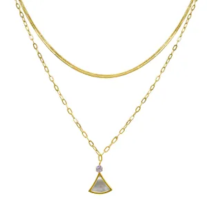 Tarnish Resistant 14k Gold Plated Layered Mixed Chain Ginko Leaf Necklace